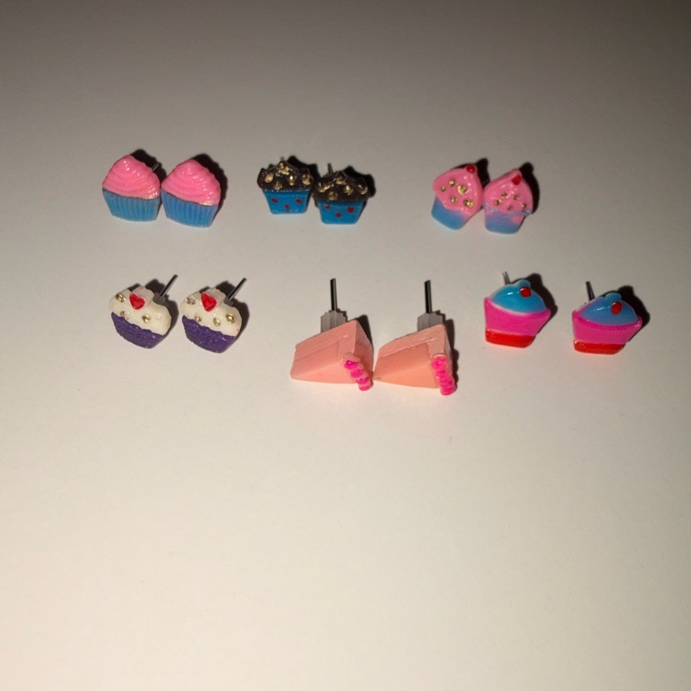 6 pk Colorful Cupcake Stud Earrings Set
